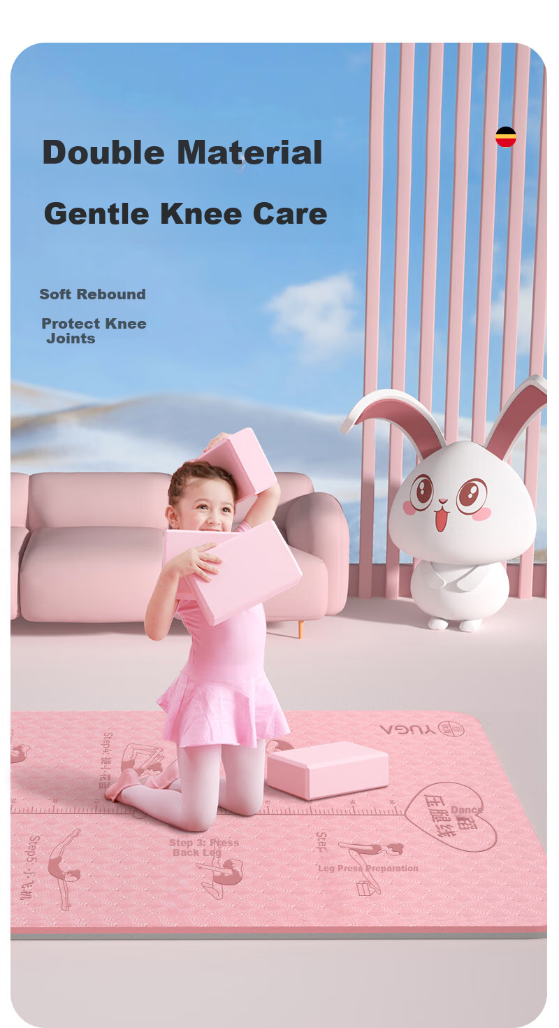 Gumifan Yoga Mat for Kids Non-Slip Thickened 8mm Pink Dance Practice Mat Stretching Mat Basic Dance Training Mat 4