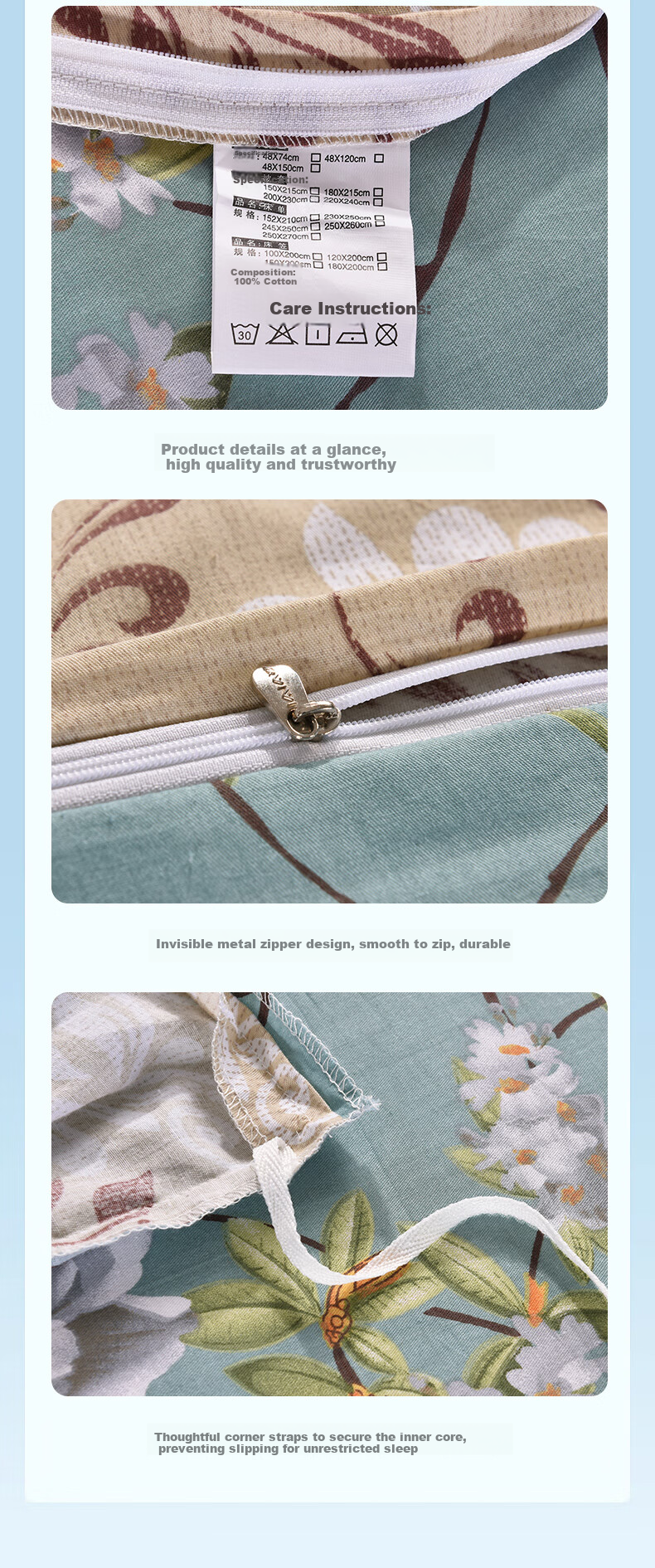 Aiwei A-Class Cotton Quilt Cover Single Pure Cotton Cozy Home Double Quilt Cover 200x230cm Fresh Garden 10