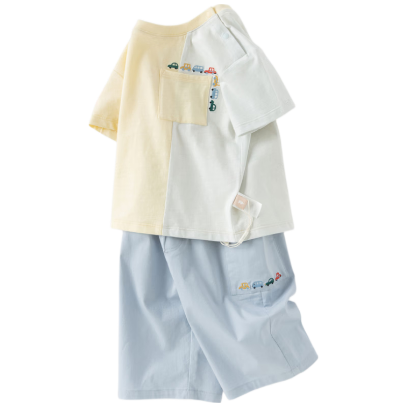 DAVE & BELLA Children's Capri Pants Set, Summer Wear for Boys, Casual Thin Short-Sleeve T-Shirt And Pants Two-Piece Set