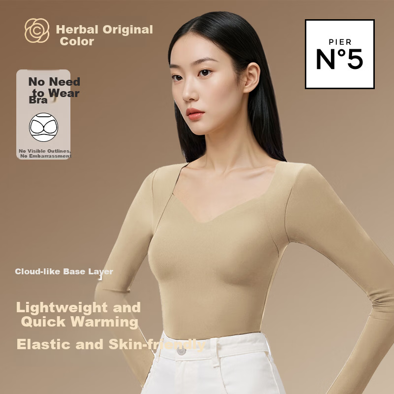 Herbal Original Padded Thermal Underwear for Women Autumn Shirt Camellia Oil Hyaluronic Acid Skin Care Base Layer Heating Top
