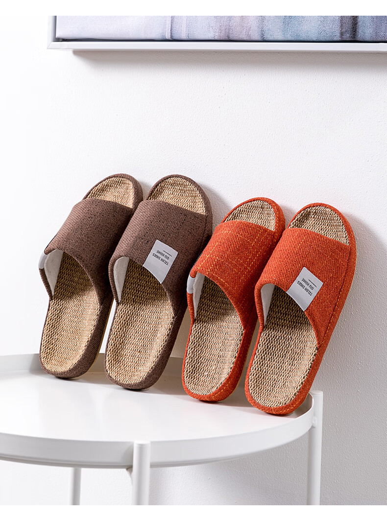 TZLDN Women's Indoor Linen Slippers Summer Couple Home Cotton Linen Japanese Style Cool Slippers 10