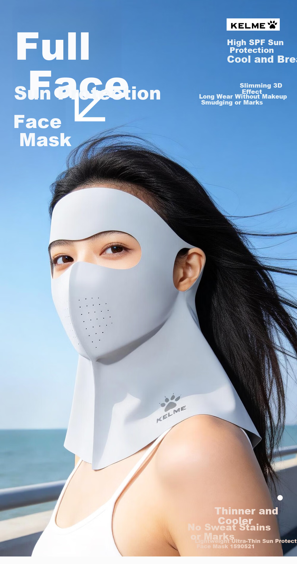 KELME Full Face Sunscreen Mask Women's Facekinni Neck Protection UV Protection Outdoor Windproof Dustproof Cycling Mountaineering Neck Gaiter 1