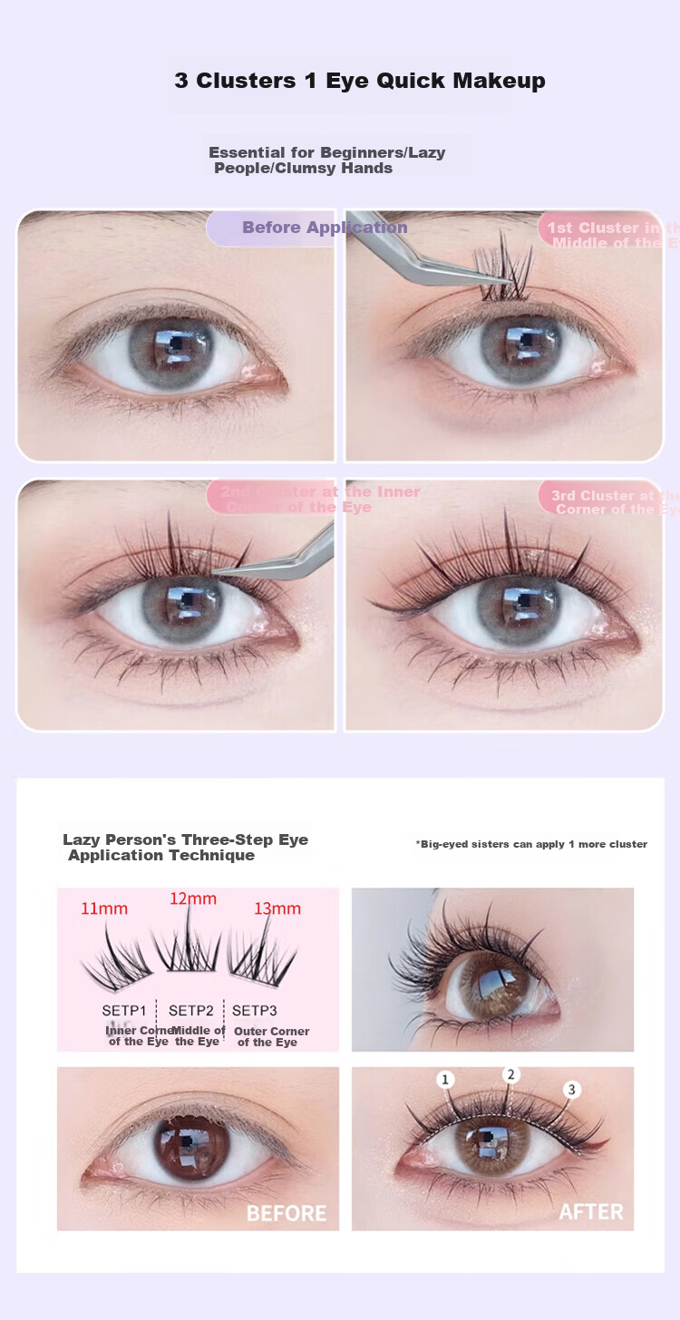 UPLUS Self-Adhesive False Eyelashes (Double-Tip Small Flame Lower Lashes, 120 Clusters) Transparent Stem Beginner Eyelash Kit Gift 8