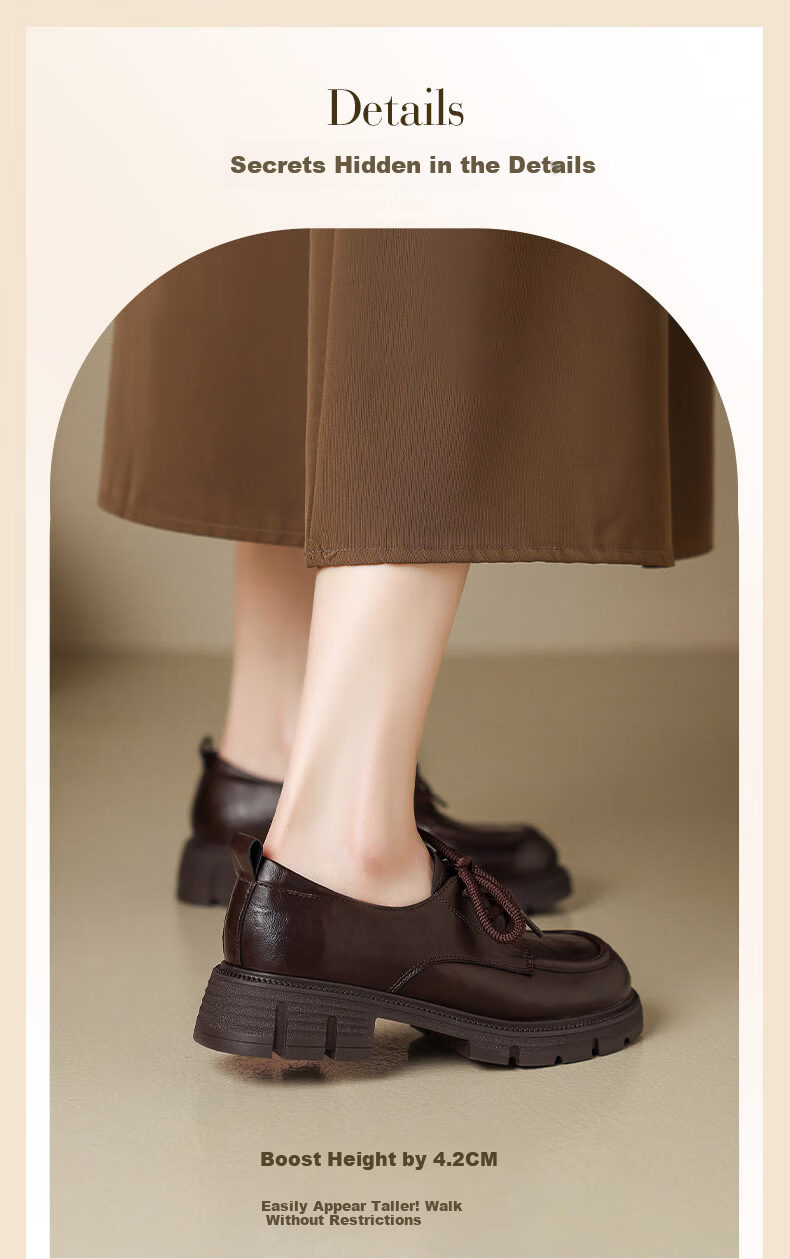 MULINSEN Women's Summer Versatile Block Heel Loafers Comfortable Commuter British Style Leather Shoes Brown Size 36 3