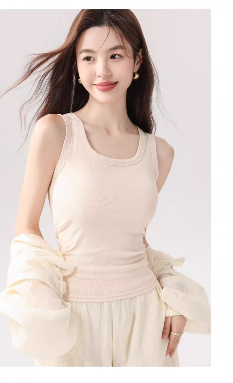 Caiyue Women's Spring Summer Thin Breathable Slim Fit Ribbed Sleeveless Wide Shoulder Tank Top with Side Coverage High Elasticity 9