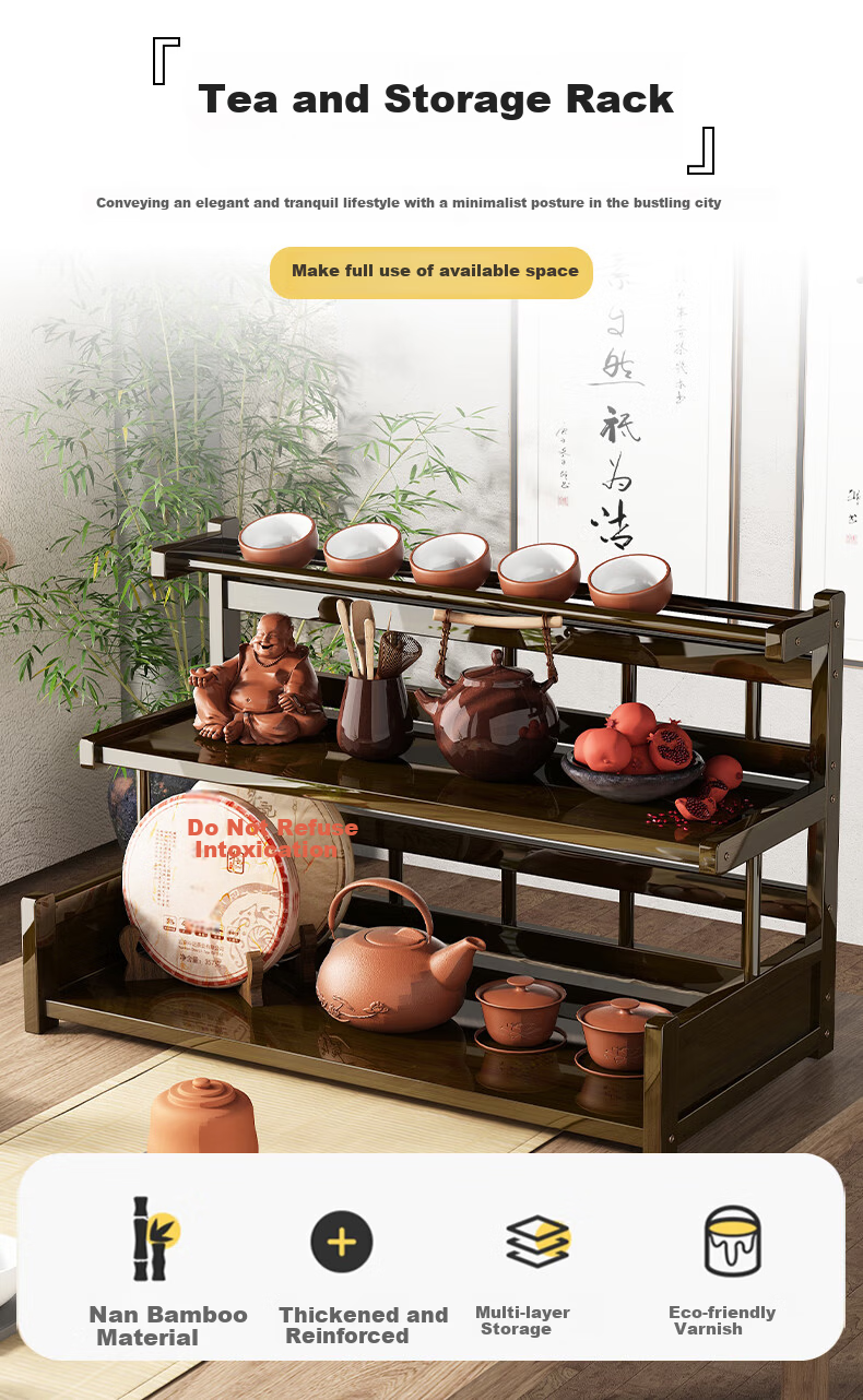 Wo Jia Tea Set Storage Rack Desktop Small Antique Display Shelf Tea Table Tea Cabinet Tea Rack Tea Leaf and Tea Cup Holder Organizer 1