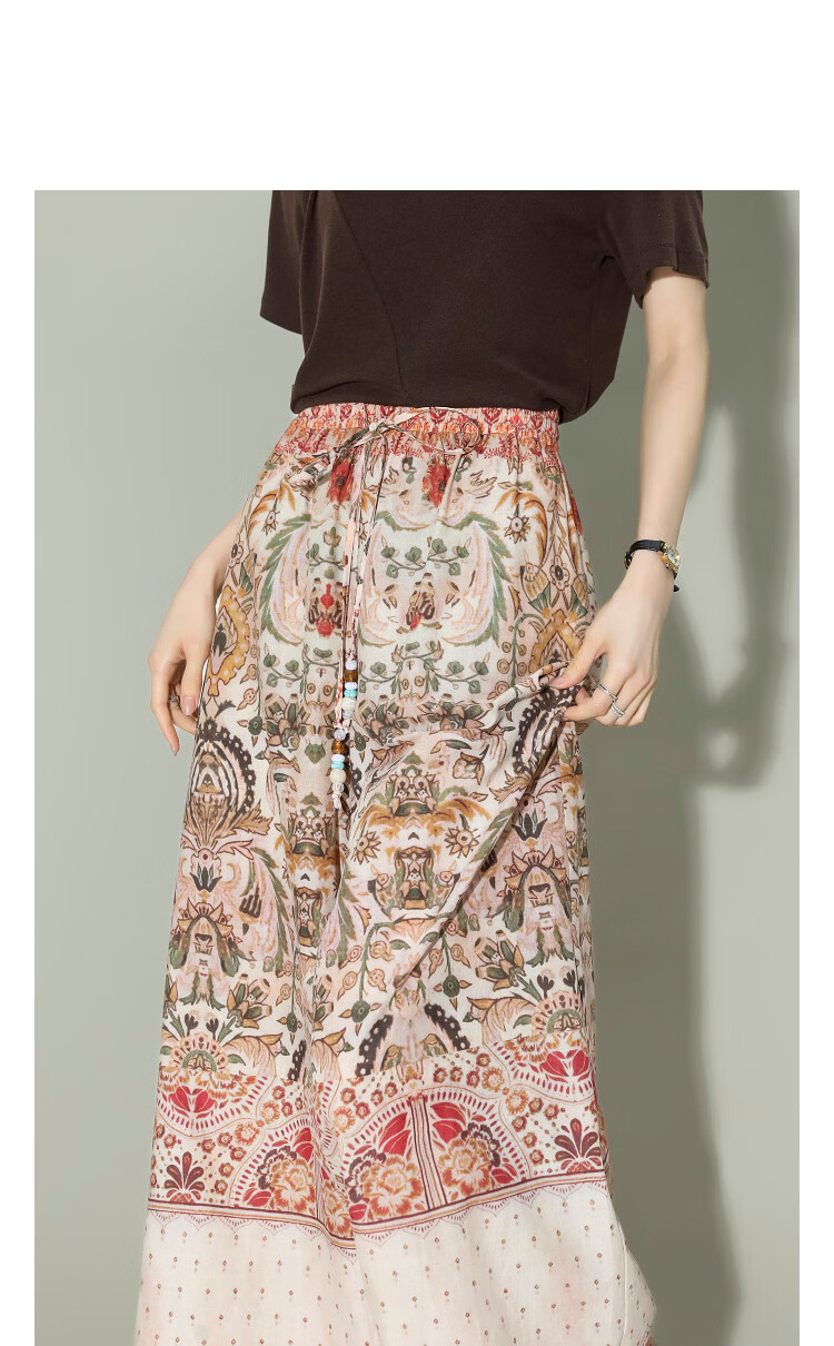 Demana Fresh Cotton Summer Bohemian Paisley Elastic Waist Straight Slim Casual Pants for Women Premium Feel 10