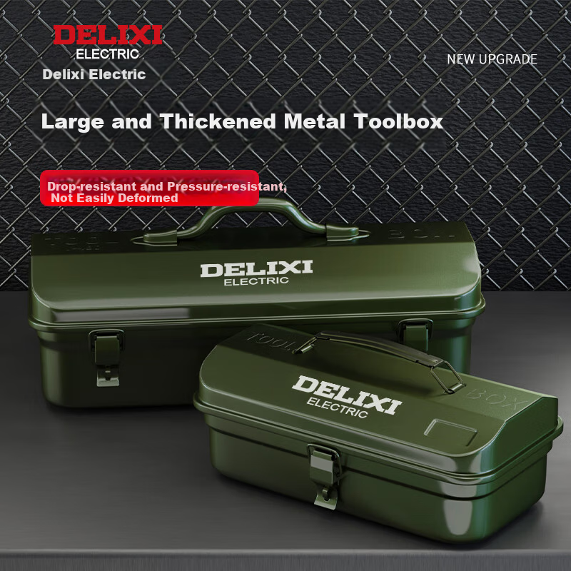 Delixi Multifunctional Household Hardware Toolbox Industrial Grade Thickened Metal Auto Repair Steel Car Storage Box