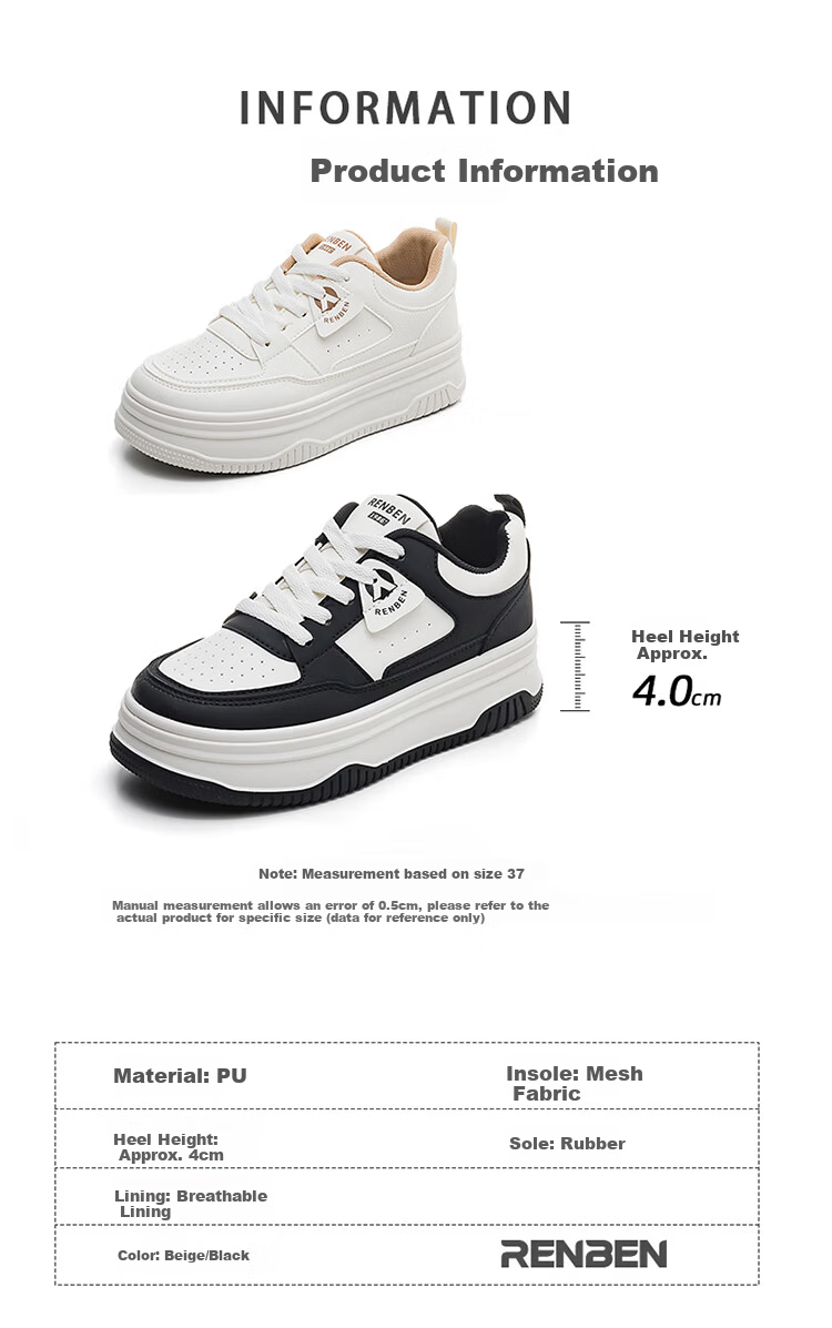 RENBEN Thick Sole Trendy Versatile Black and White Panda Shoes 2025 Spring Autumn Popular Casual Fashion Sports Sneakers Women's Shoes 15