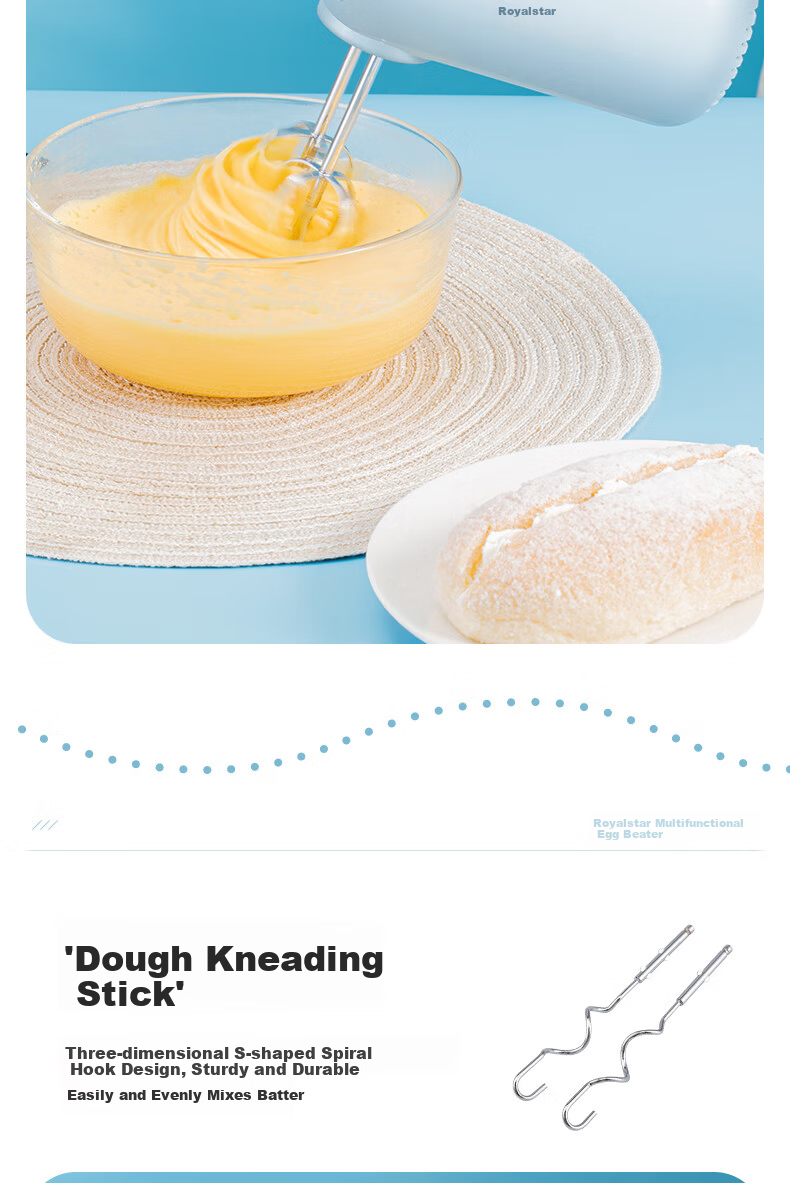 Royalstar Electric Hand Mixer 300W High Power Automatic Egg Beater Cream Whisk Handheld Cake Batter Mixer EGK207L 5