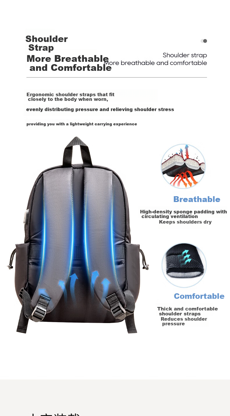 Yinzuo Black Large Capacity Business Travel Laptop Backpack Lightweight Commuter Bag 4