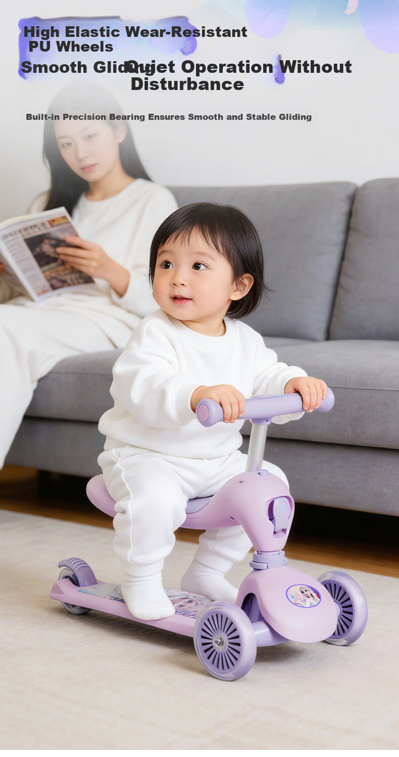 Disney Kids Scooter 1-3 Years Toddler Ride-On Walker 2-in-1 Flashing Wheels Elsa Princess Girl 5
