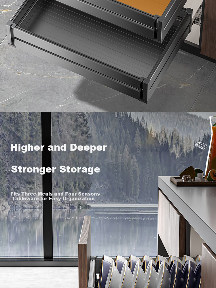Sijimuge Pull-Out Double-Layer Aluminum Alloy Deepened and Heightened Kitchen Cabinet Drawer Basket Spice Rack 5