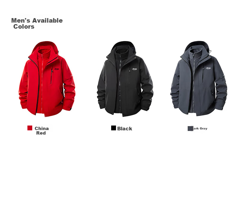 JEEP SPIRIT Men's Outdoor Windproof Hooded Jacket Warm 3-in-1 Coat Black XL 9