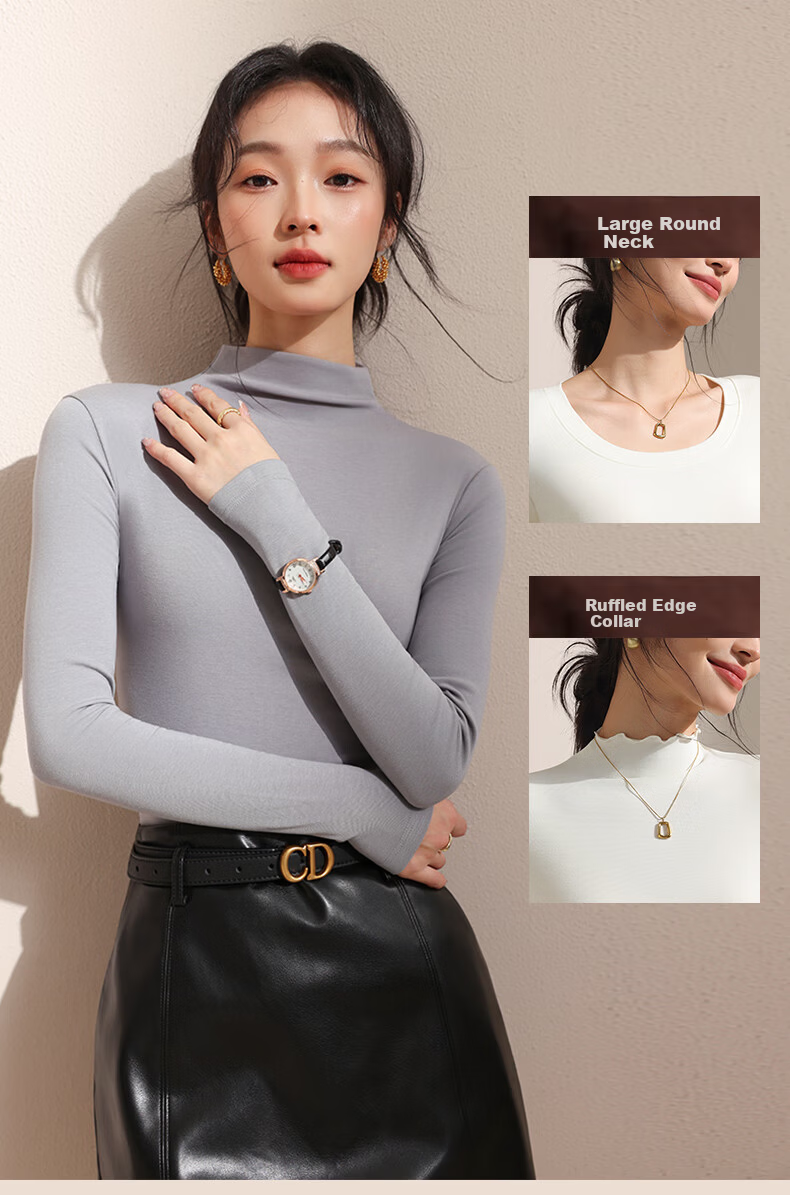Miiowren [German Velvet Wool] Women's Turtleneck Base Layer Spring Warm Knit Sweater Long Sleeve Inner T-Shirt Top 42