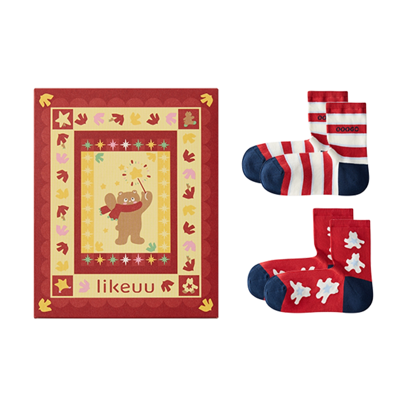 Like uu Children's Socks Gift Box Red New Year 2025 Developmental Period Primary School Student Gift for Boys and Girls