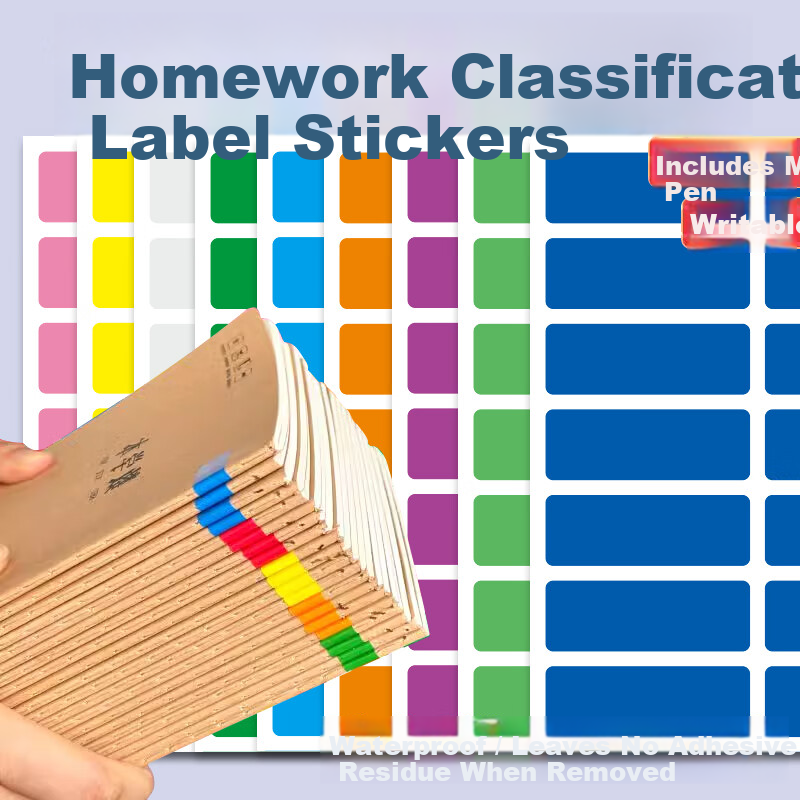 GOTOVAN Colorful Label Classification Adhesive Stickers Rainbow Name Tags Group Name Identification Workbook Marking Stickers Homework Correction Tool Waterproof Non-Residue Labels
