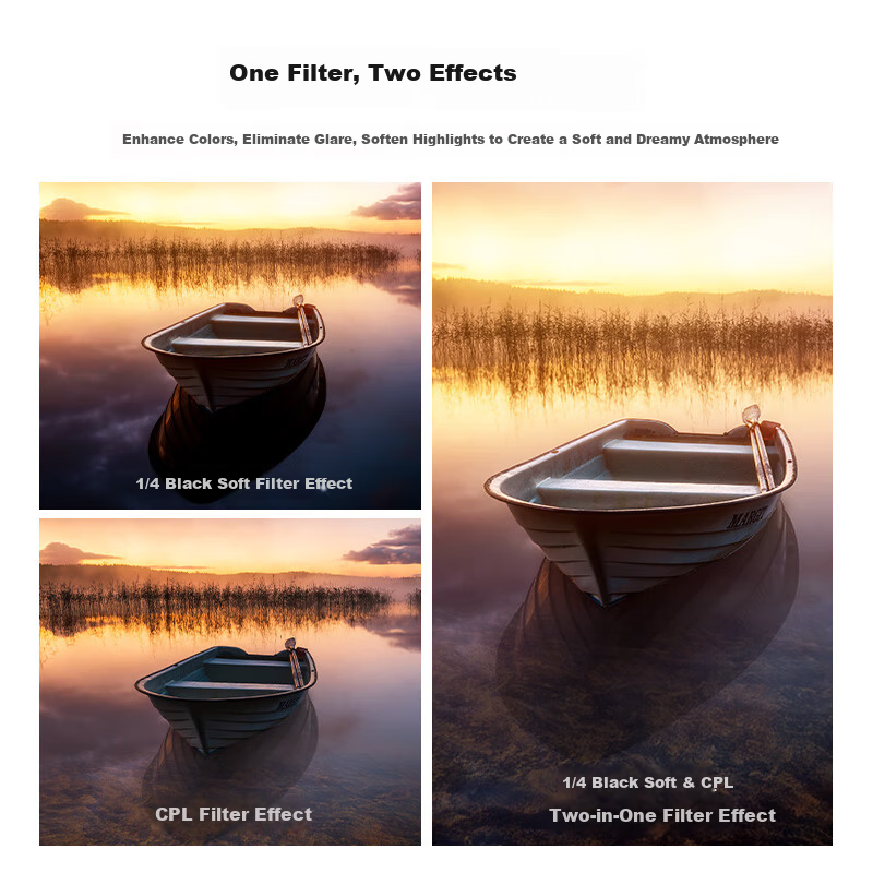 NEEWER CPL & 1/4 Black Soft Filter Soft Light Beauty Soft Focus Haze Filter for Mirrorless DSLR Camera 1/4 Black Soft Filter Portrait Light Softening Matte 72MM
