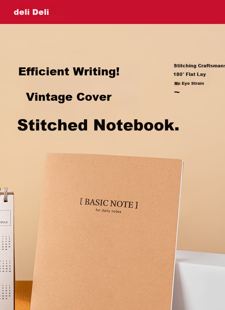 Deli 3-Pack A5/40-Sheet Kraft Paper Softcover Sewn Notebook/Journal/Diary Student Notepad BDFA5-02 1