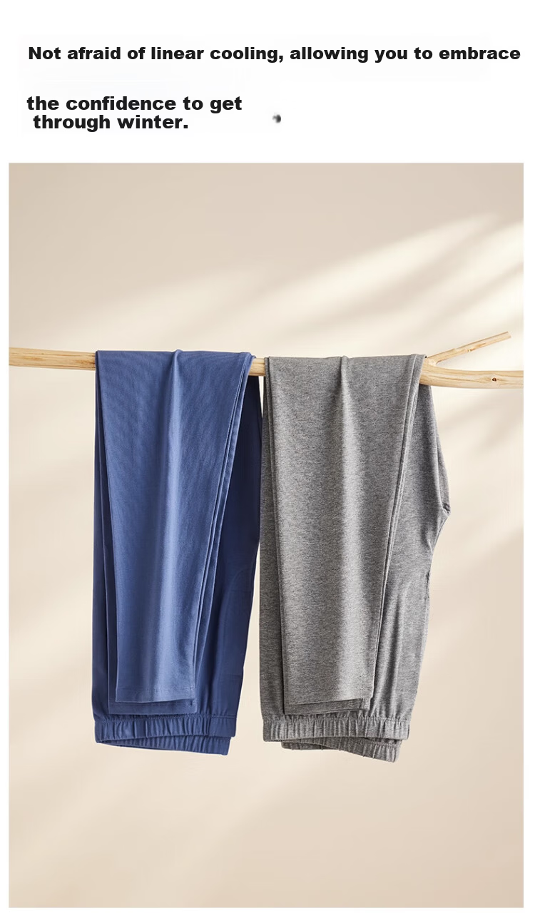LangSha Men's Pure Cotton Thermal Pants Autumn Winter Thin Inner Wear Base Layer Long Johns Antibacterial Mite-Resistant Heated Cotton Knit Pants 5
