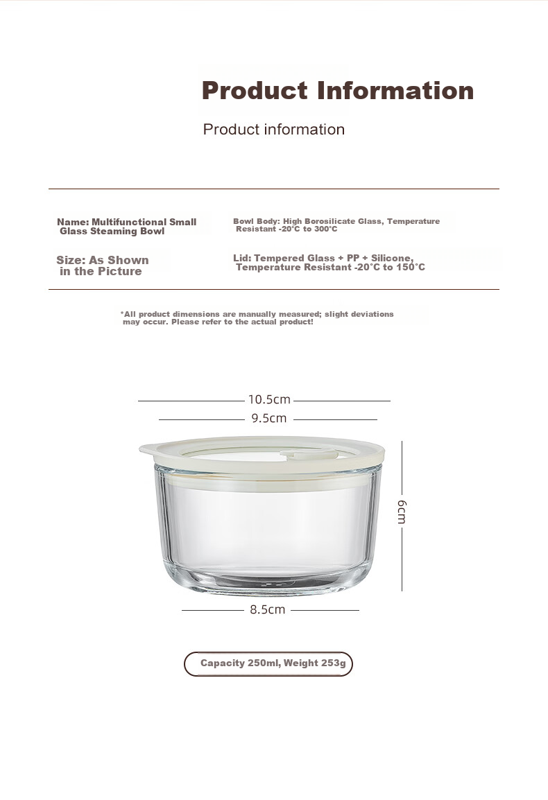 CRISTALGLASS Microwave Electric Steamer Glass Egg Steaming Bowl with Lid Baby Steamed Egg Bowl Single Serving Small Bowl for Steamed Meals 11