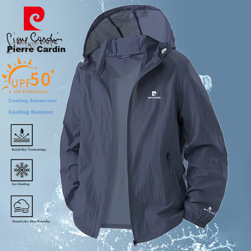 Pierre Cardin Men's Summer Casual Lightweight Sun Protection Jacket Comfortable Skin Jacket Breathable Outdoor Fishing Coat Light Gray 4XL