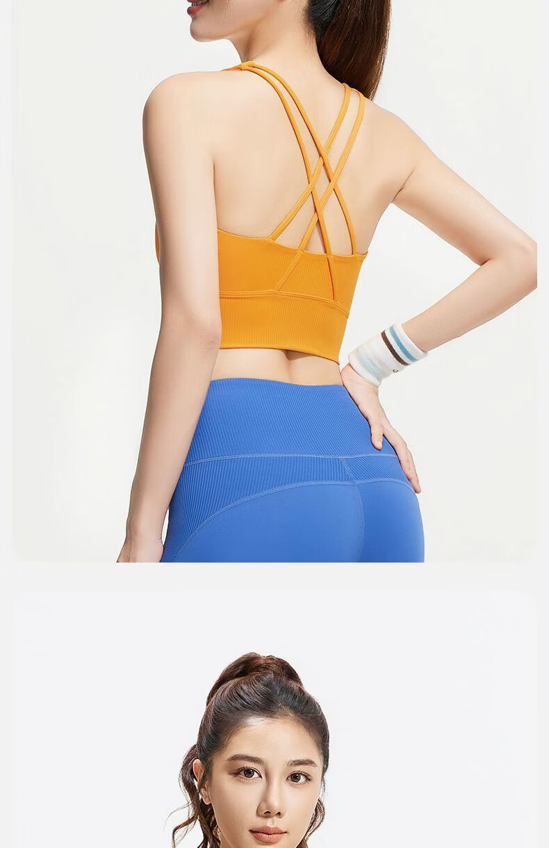 MINISO Women's Breathable Summer Striped Shockproof Sports Bra Cross Strap Yoga Fitness Outdoor 11