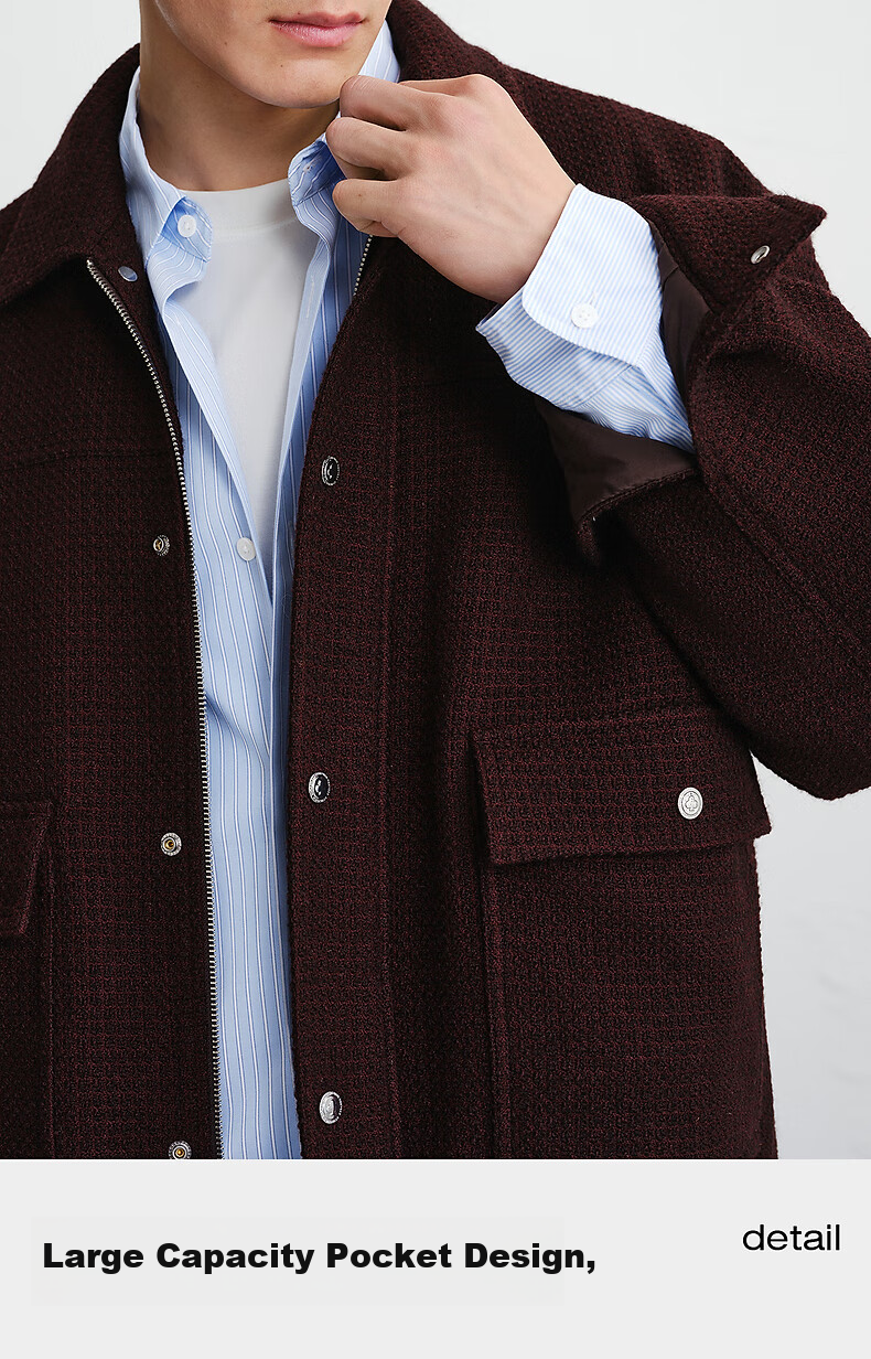 Peacebird [Little Chanel Style] Qiji Red Peacebird Men's Jacket New Year Greetings 26 Spring Dark Wine Red First Batch XL 4