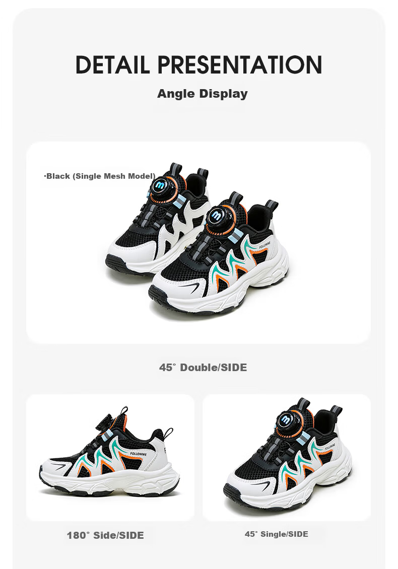 Follow Me Kids Sports Shoes Spring Summer Mesh Breathable Casual Shoes Boys Girls School Running Shoes Black Size 37 12