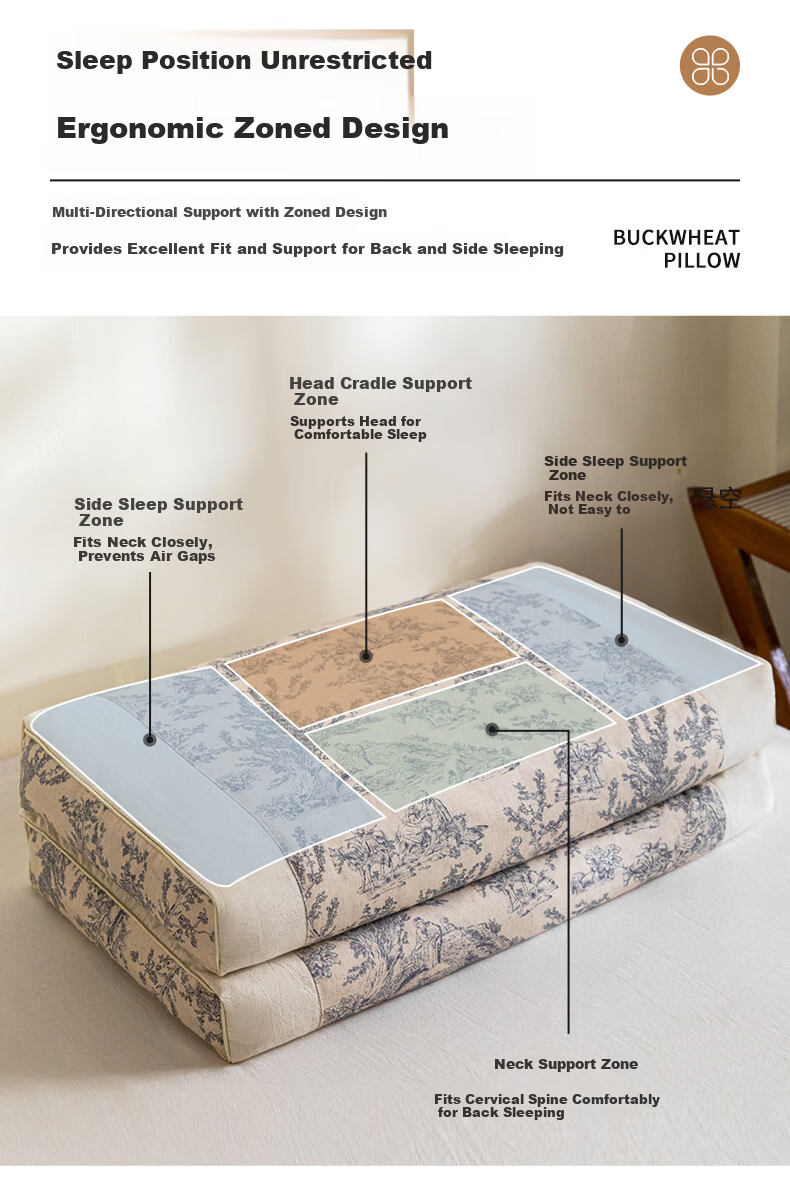 Grace Natural Buckwheat Husk Pillow Chinese Style Cotton Linen Buckwheat Pillow Cervical Pillow 35*55cm 10