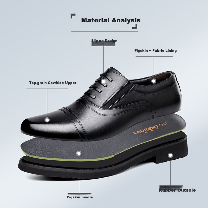 Laorentou Three-Joint Men's Genuine Leather Spring Autumn Security Business Formal Oxford Military Work Shoes TLA302 Black Size 39