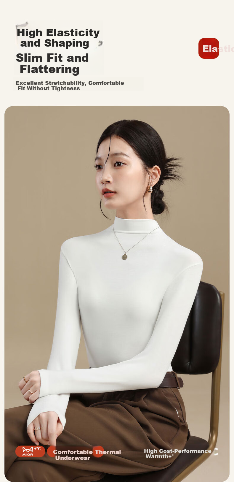 Miiow 60S Modal Slim Fit Semi-Turtleneck Base Shirt for Women, Slimming Outerwear and Inner Layer Top 13