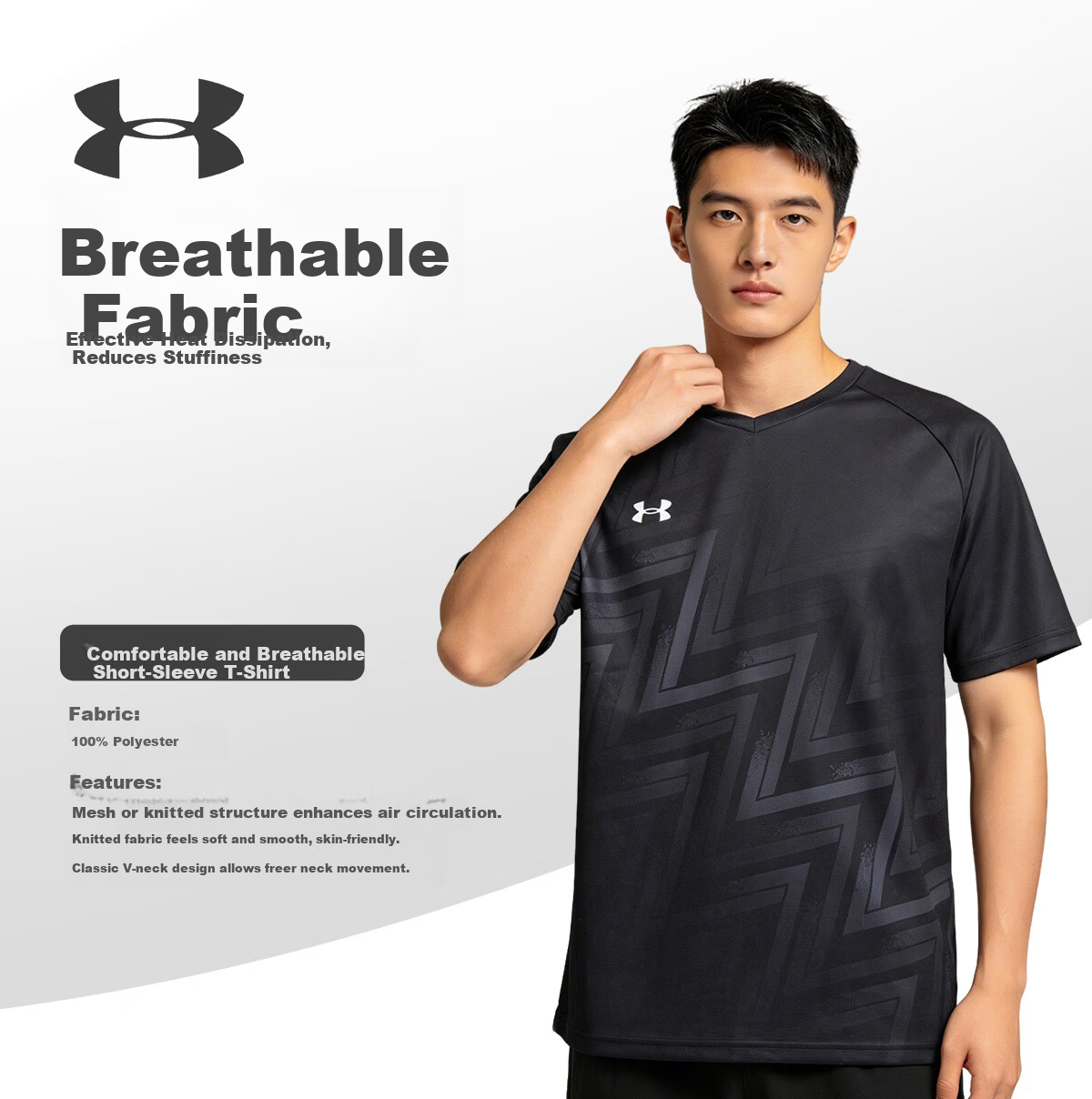 Under Armour Men's Summer New Breathable Comfortable Quick-Dry Football Sports Knit Short Sleeve T-Shirt White S 1