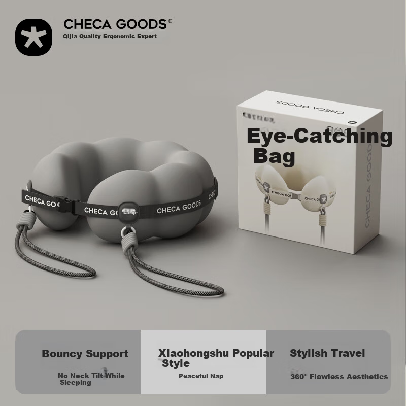 CHECA GOODS U-Shaped Neck Pillow Travel Portable Airplane Neck Support Long-Distance Neck Rest Nap U-Shaped Pillow with Visible Bag