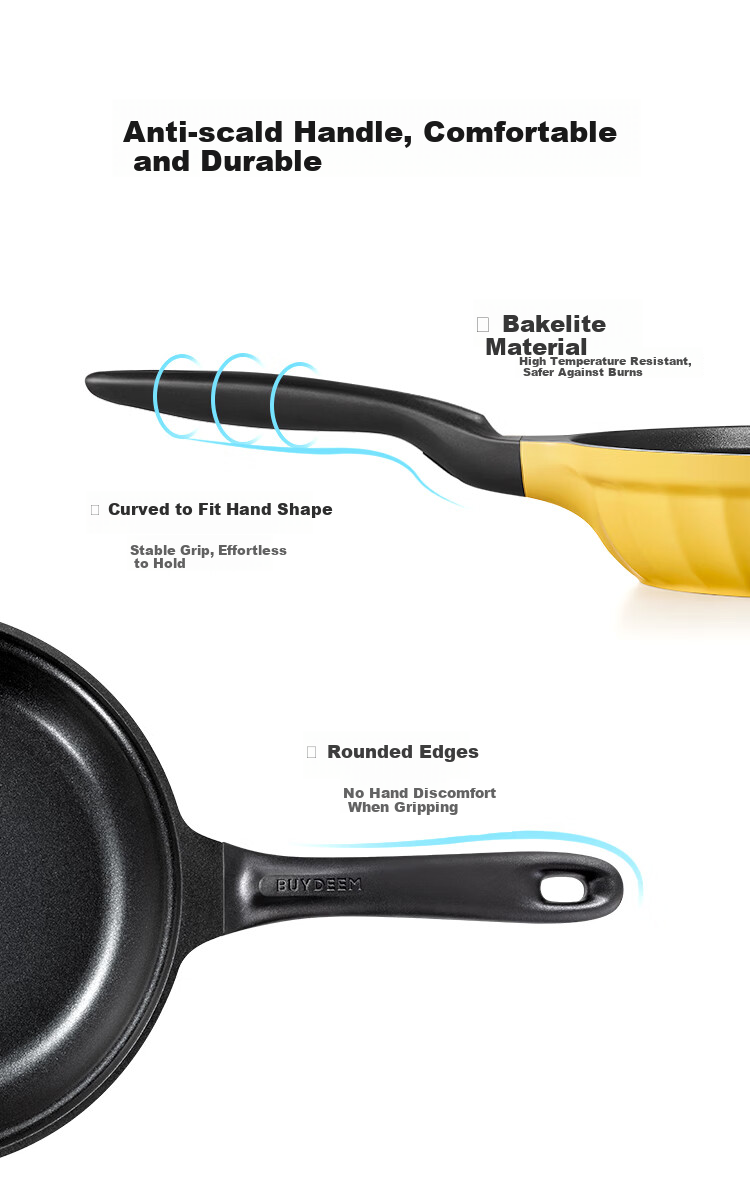 Buydeem Non-Stick Frying Pan Grill Skillet Induction Gas Stove Cooking Pan 26cm Light Yellow 10