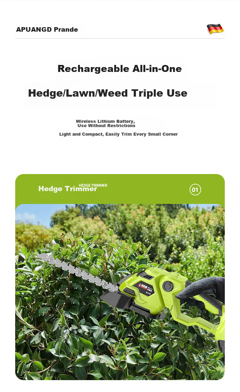 PUANGD Electric Lawn Mower Cordless Hedge Trimmer Small Home Lawn Trimmer Rechargeable Grass Cutter Garden Pruner 3