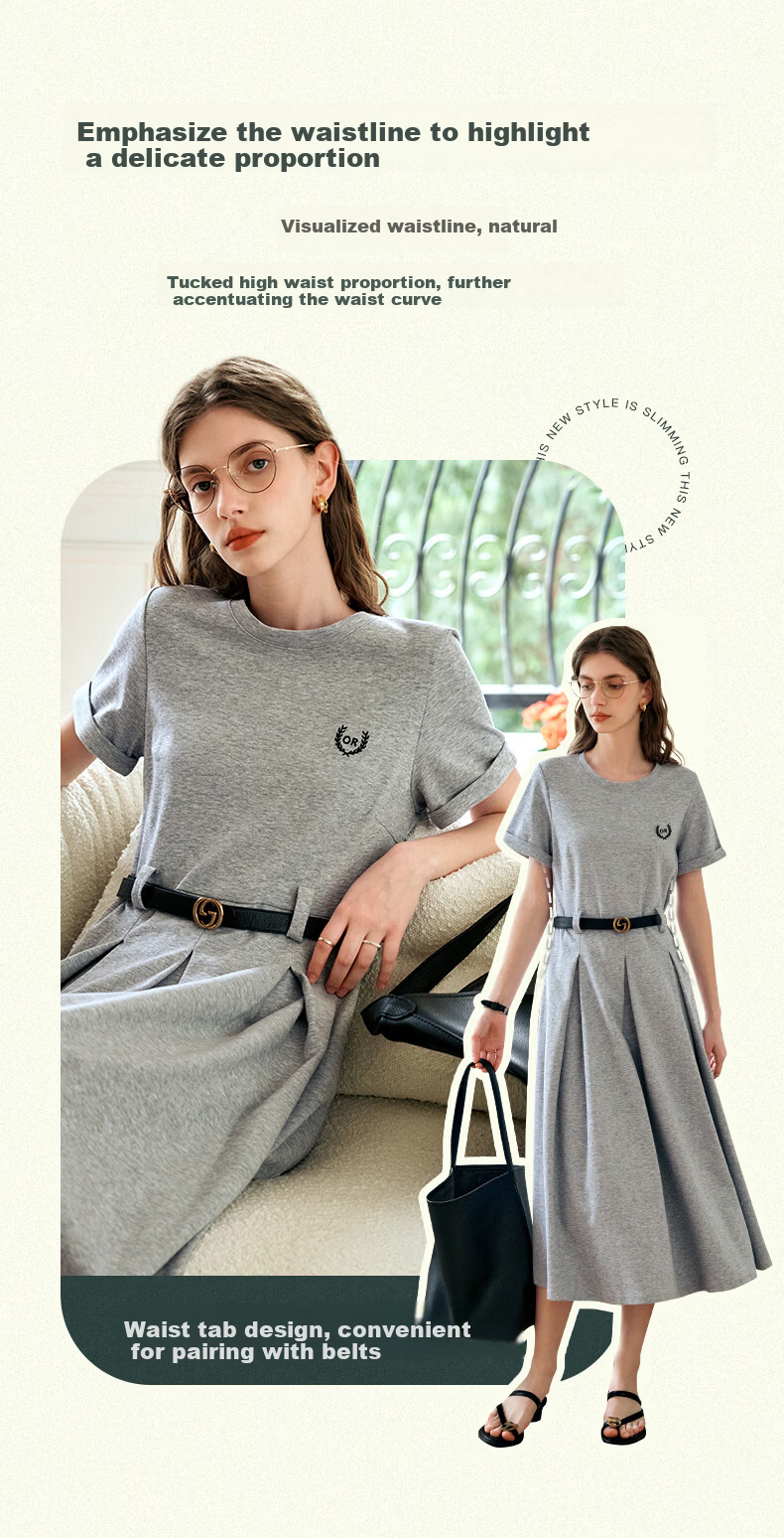 Olrain Eurie Knit Dress Women's Summer Commuter College Style Casual Waist Slimming Long Dress Light Gray S 6