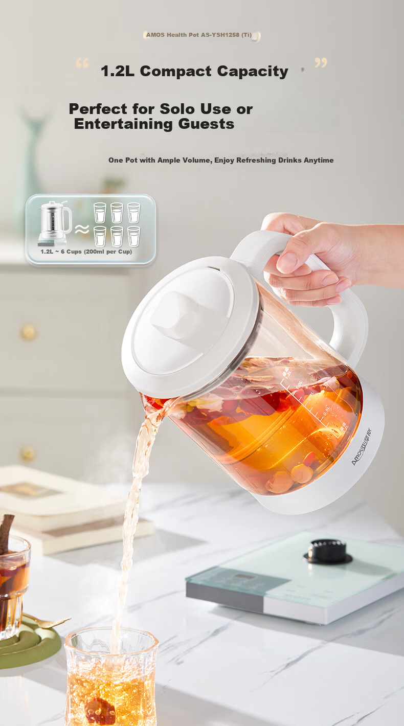 Amos Pure Titanium Health Kettle 1.2L Household Tea Kettle Baby-Grade 316 Electric Kettle Fully Automatic Insulation Appointment Flower Tea Kettle AS-YSH1258(Ti) 6