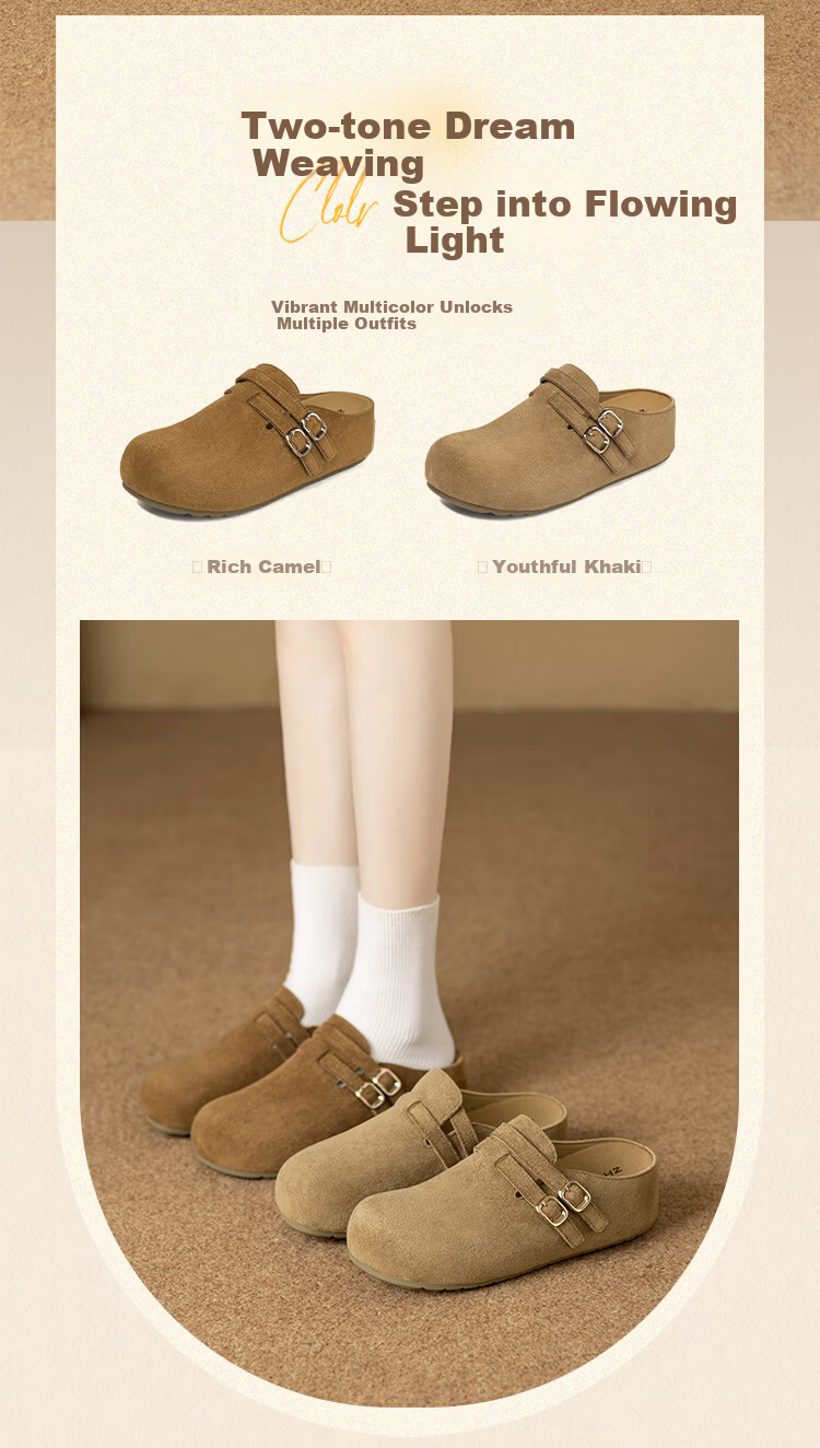 ZHR Cork Birkenstock Style Half Slippers Women Vintage Slip-On Platform Thick Sole Shoes JT215 Camel Size 38 7