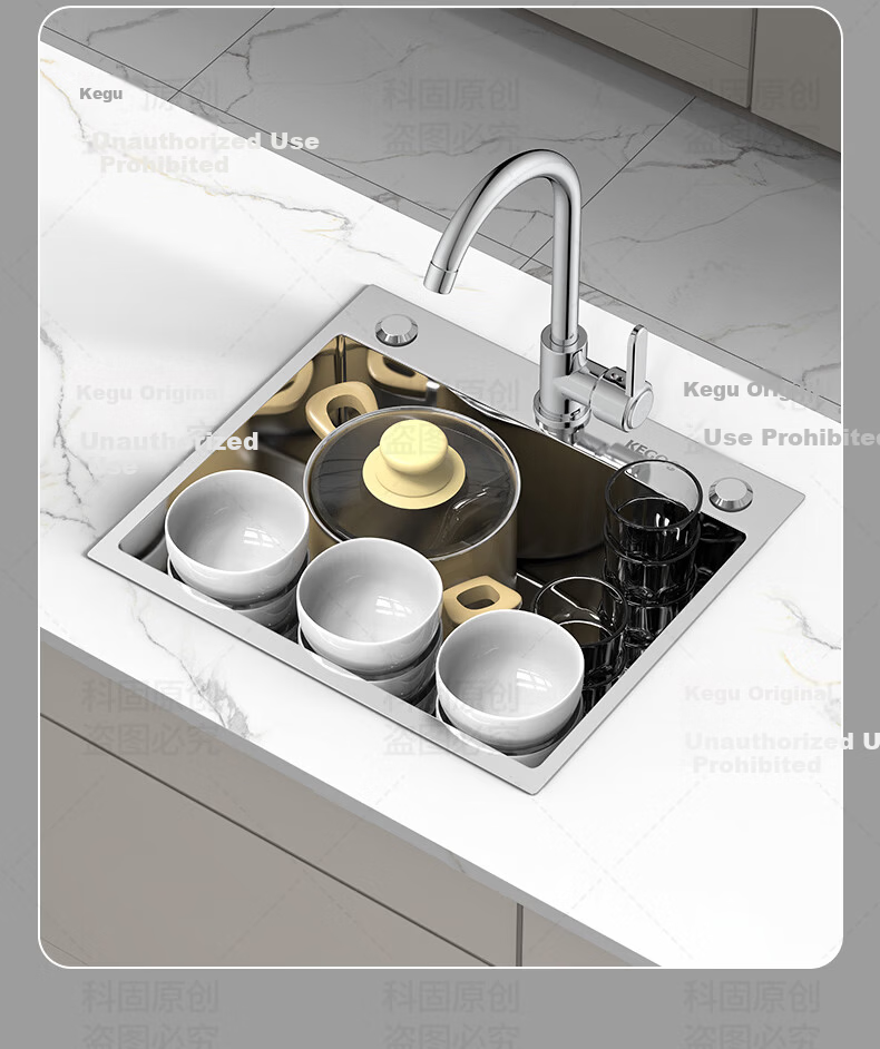 KEGOO Large Single Bowl Stainless Steel Kitchen Sink Vegetable Washing Basin Integrated Small Size K8032 20