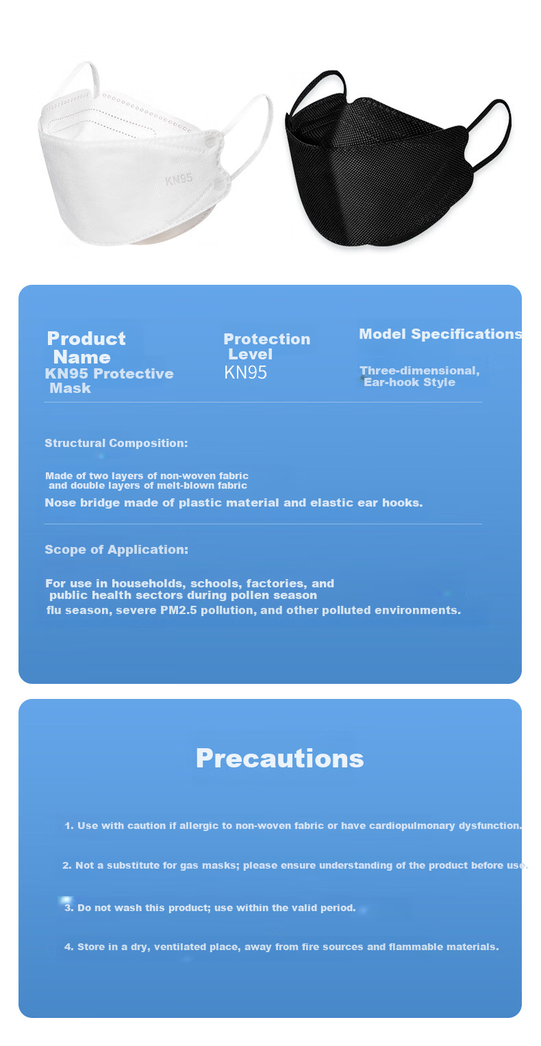 Leyoubaiyi KN95 Mask 50pcs Disposable 3D Dustproof Anti-Droplet Industrial Dust Haze Protection Double-Layer Meltblown Fabric Individually Packaged White 17