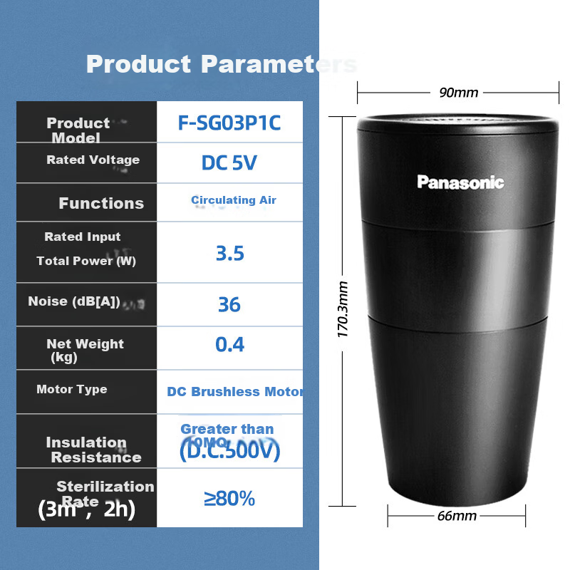 Panasonic Car Air Purifier Nano Water Ion Deodorizer F-SG03P1C Nanoe X Sterilization and Odor Removal Purifier