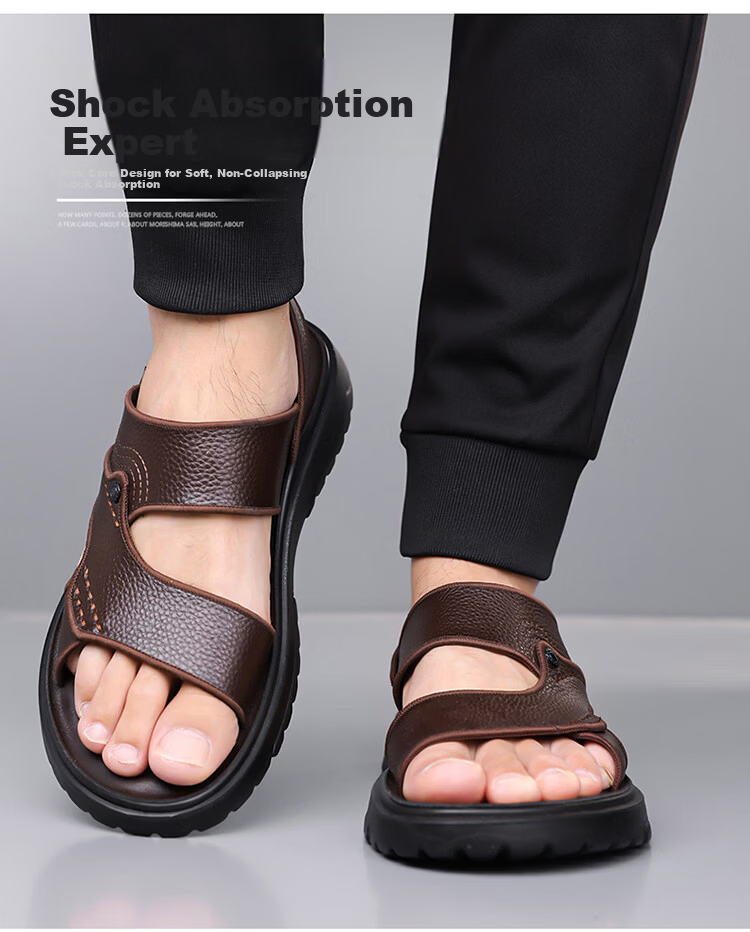 Woodpecker Men's Sandals 2026 New Genuine Leather Thick Sole Beach Shoes Summer Outdoor Non-Slip Wear-Resistant Dual-Purpose Slippers Driving 10