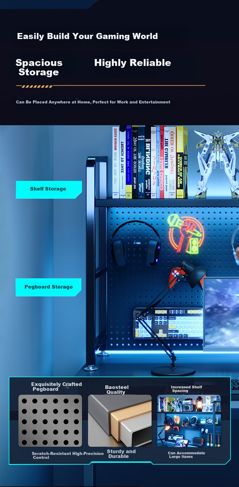 Shanshan Wooden Desktop Bookshelf Storage Rack Pegboard Multi-layer Gaming Desk No-drill Organizer Rack 3
