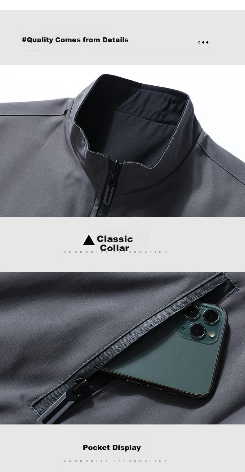ROMON Men's Jacket Spring Autumn Business Casual Outdoor Sports Fashion Versatile Reversible Top 9866 Mist Blue XL 8