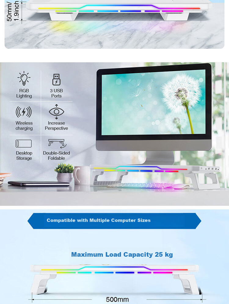 Huiersi Monitor Riser Stand Laptop Accessory Desktop Organizer Elevated Base for Desktop Computer Screen C20 [White] 5