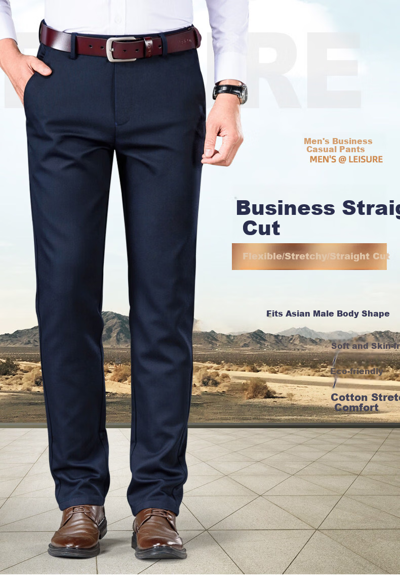 Romon High-End Men's Casual Pants Spring Autumn Loose Straight Business Trousers Middle-Aged Long Pants Royal Blue 28 1