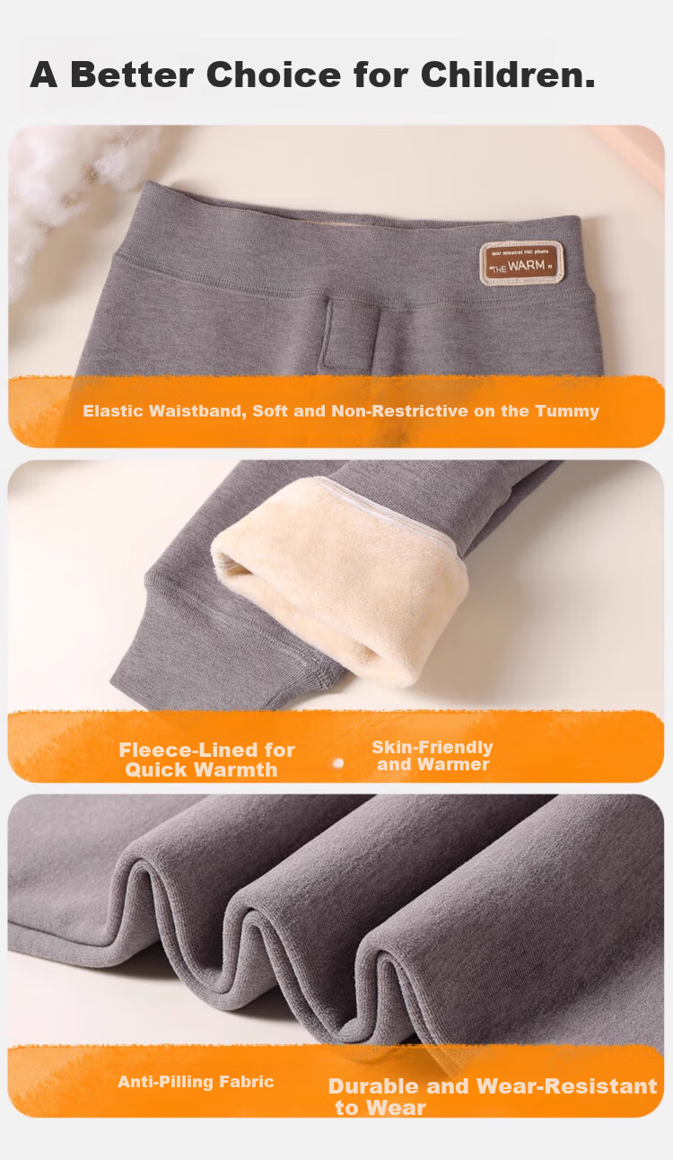 Caiyue Boys' Thermal Pants Fleece-Lined Thickened Autumn Winter Cotton School Uniform Inner Wear for Kids 11