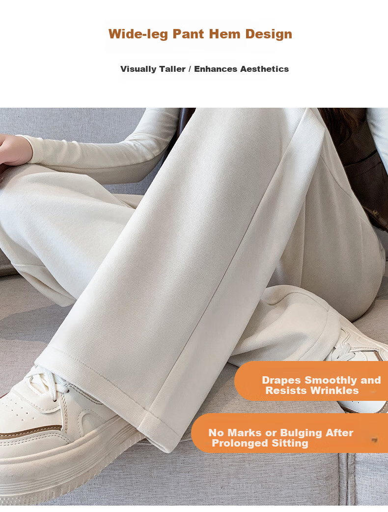 Langsha Spring Women's Pants Mulberry Silk Wool Wide-Leg Thick High-Waist Straight Casual Trousers 9