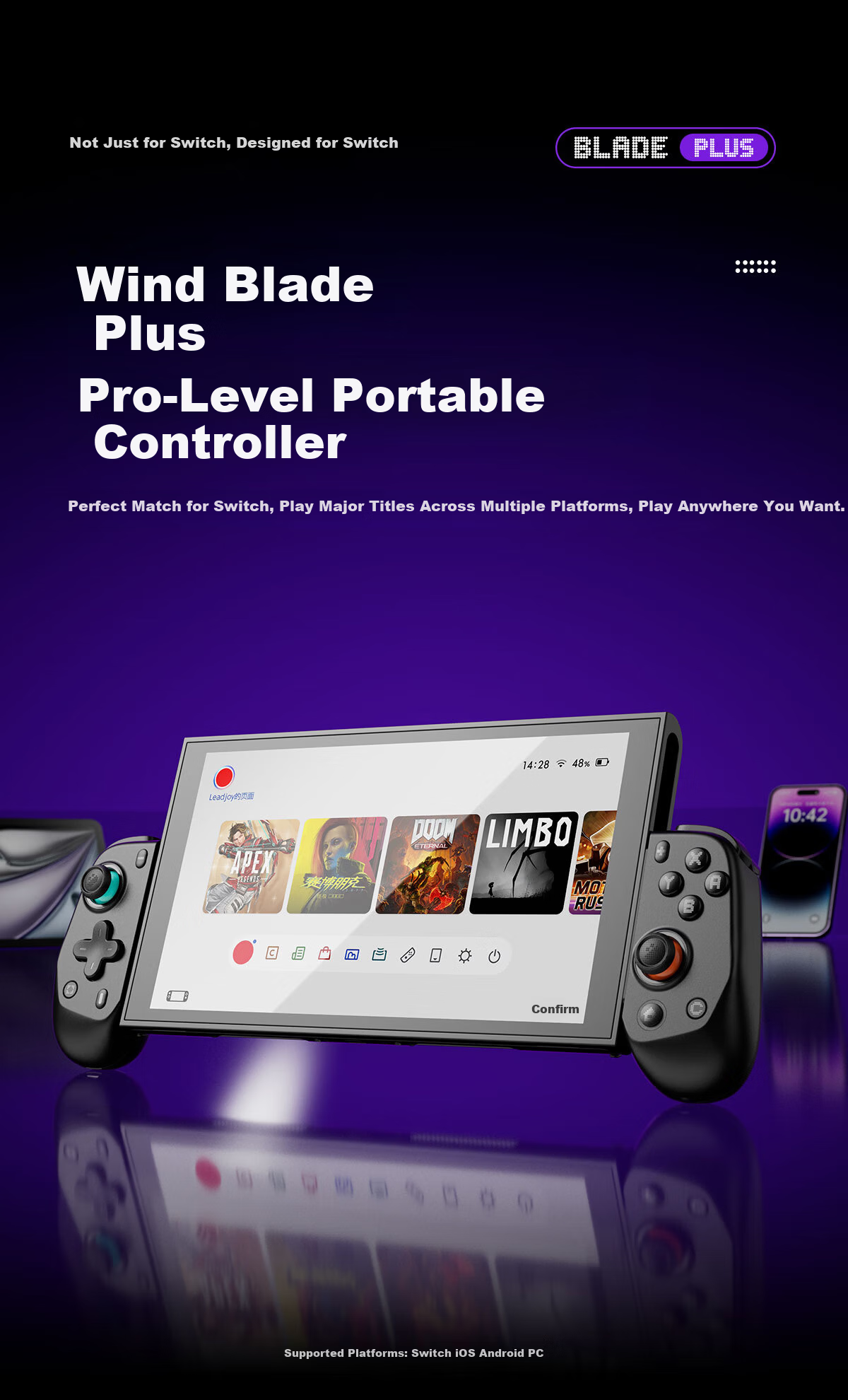Leadjoy Wind Blade Plus Stretch Gaming Controller Compatible with Streaming PC Android iOS Tablet Nintendo Switch Motion Sensor Pokémon ZA 1